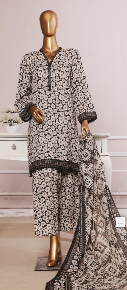 Bin Saeed Farshi Shalwar Printed Lawn 3pcs Stitched