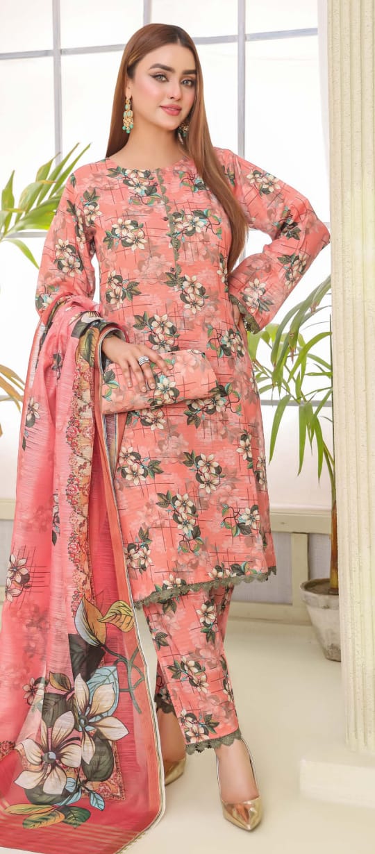 Bin Hameed Printed Lawn 3pcs Stitched with Free Matching Clutch