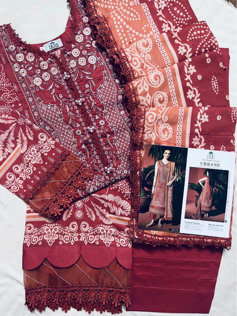 JADE URBANE SUMMER EMBROIDERY LAWN COLLECTION 2025 STITCHED