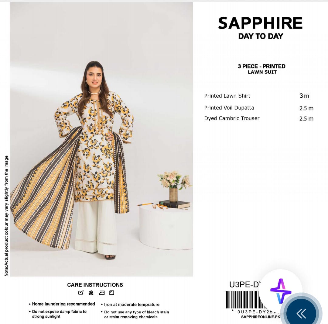 Sapphire Digital Printed Lawn 3pcs unstitched