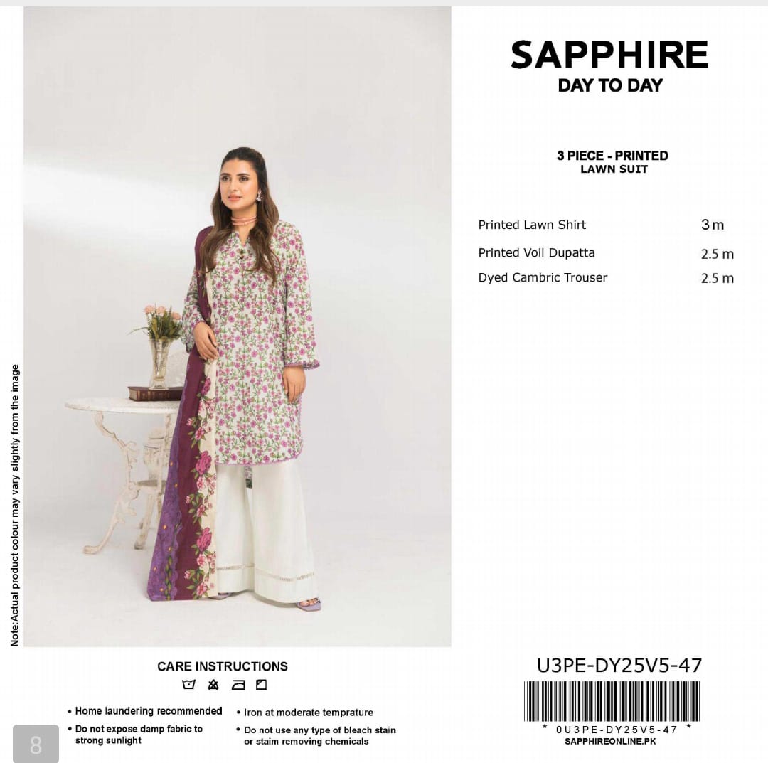 Sapphire Digital Printed Lawn 3pcs unstitched