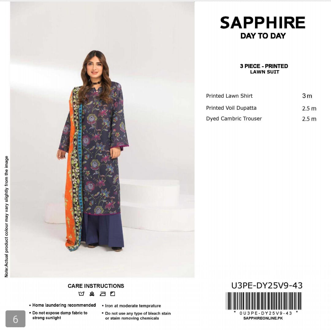 Sapphire Digital Printed Lawn 3pcs unstitched