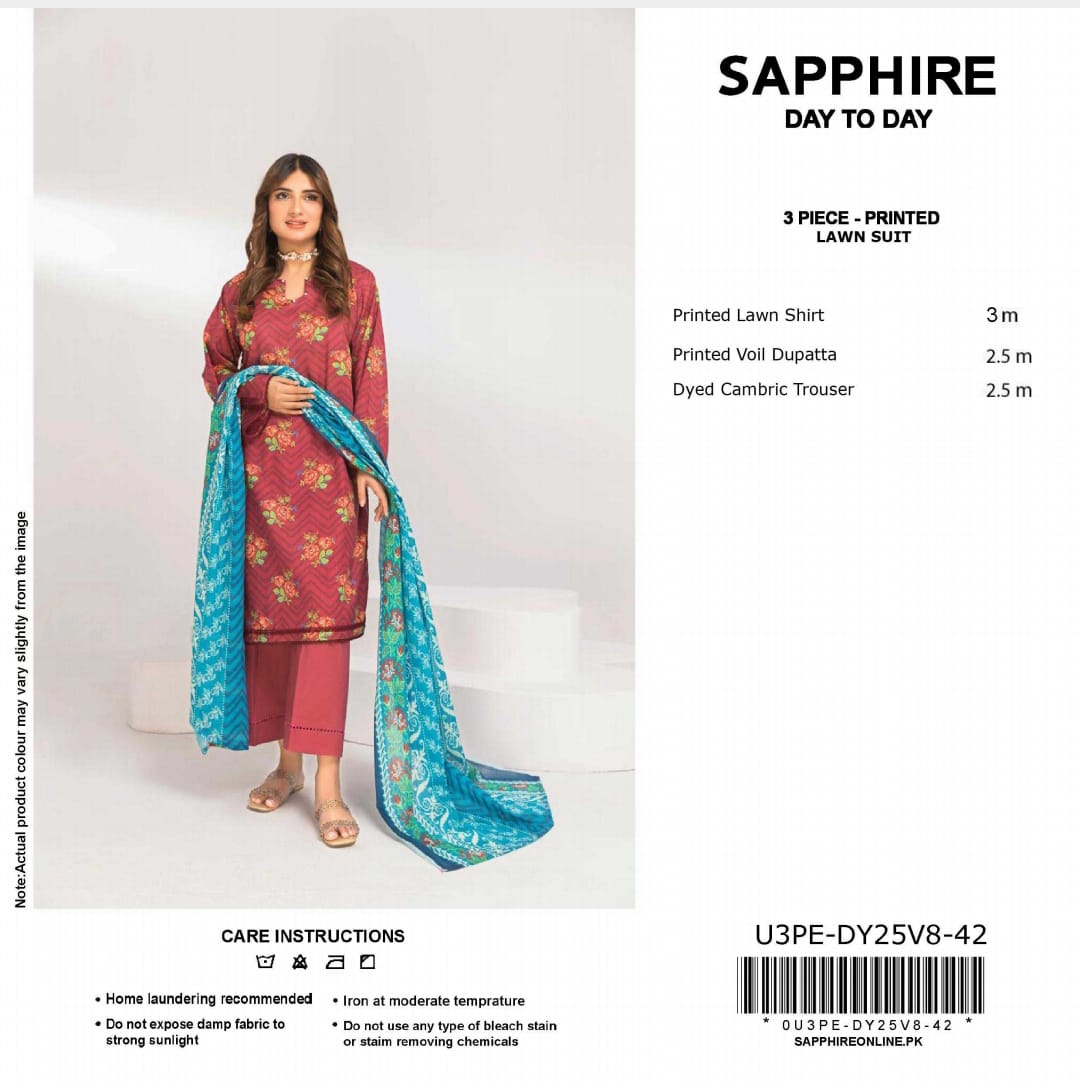 Sapphire Digital Printed Lawn 3pcs unstitched