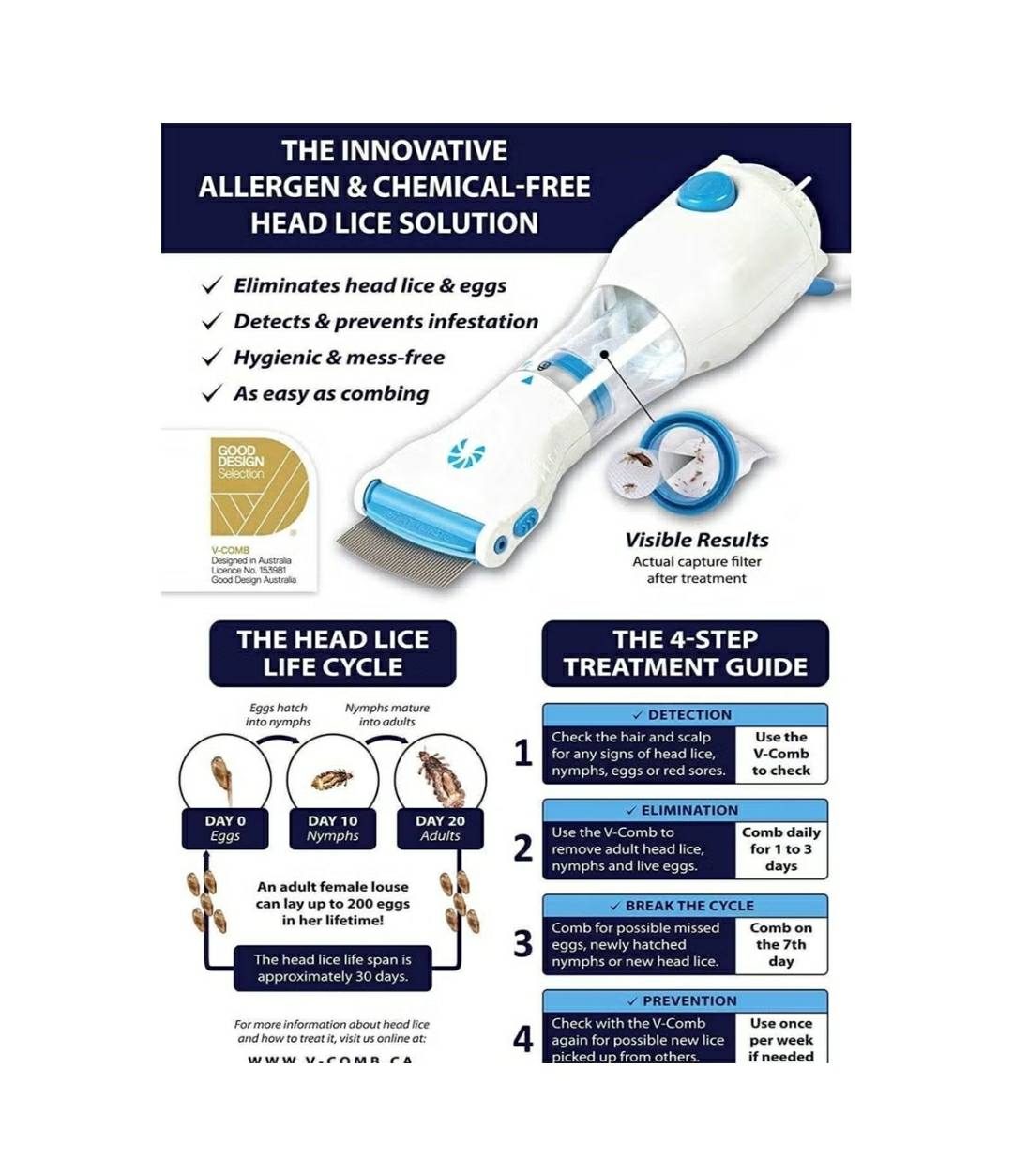 Chemical Free Head Lice Treatment Head Lice Comb Eggs Remover Hair V-Comb Vacuums