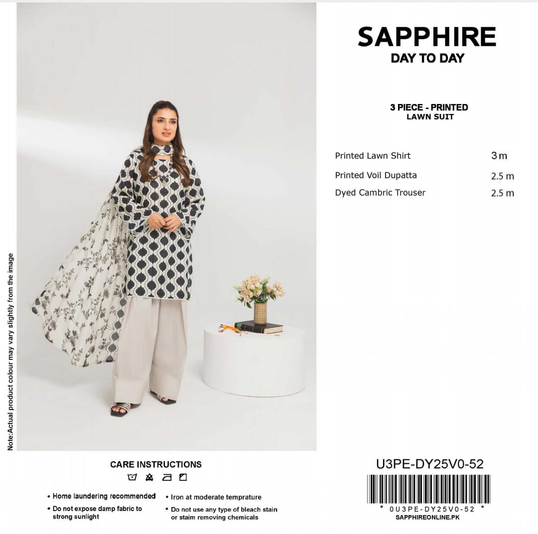 Sapphire Digital Printed Lawn 3pcs unstitched