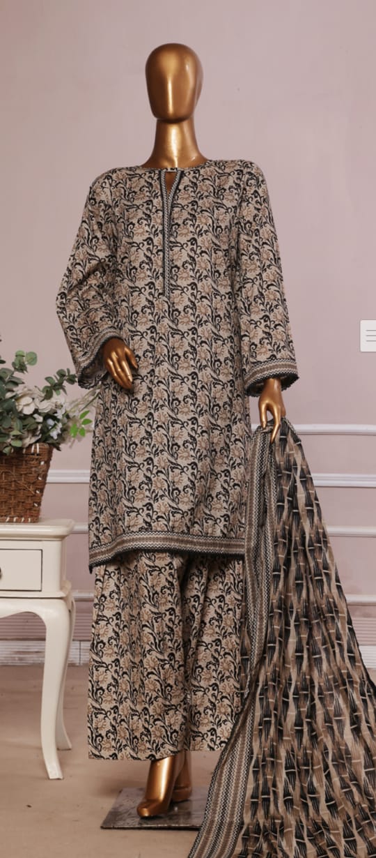 Bin Saeed Farshi Shalwar Printed Lawn 3pcs Stitched