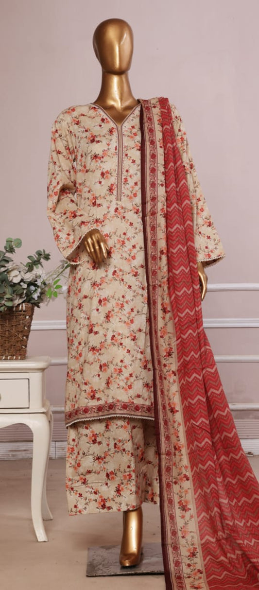 Bin Saeed Farshi Shalwar Printed Lawn 3pcs Stitched