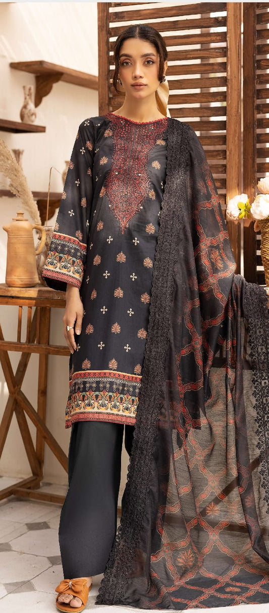 Motifz Embroided Shirt with Cutwork Embroided Duppata Lawn 3pcs Unstitched