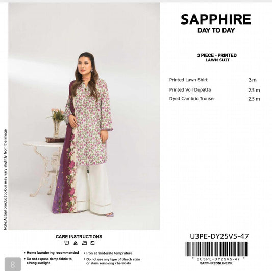 Sapphire Digital Printed Lawn 3pcs unstitched