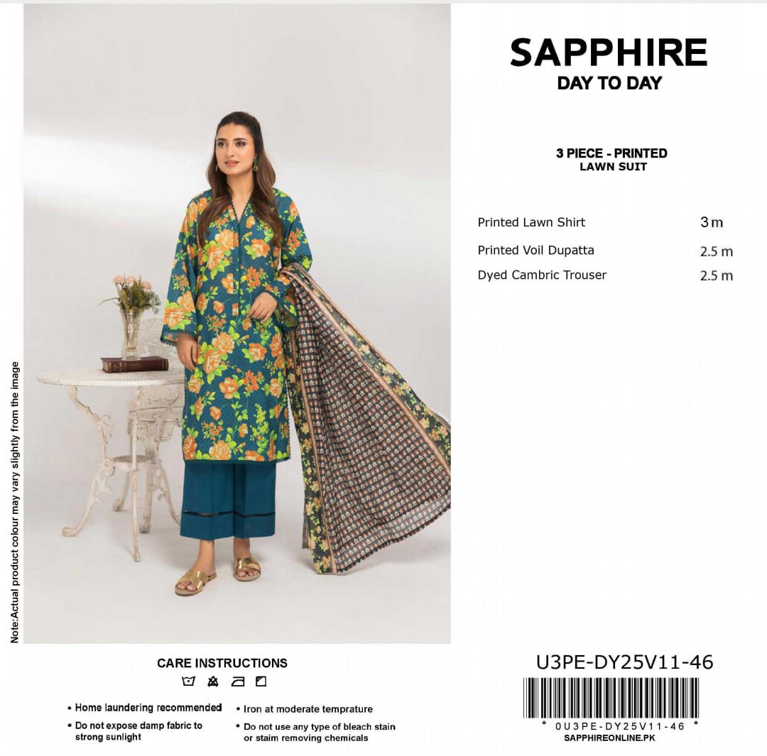 Sapphire Digital Printed Lawn 3pcs unstitched