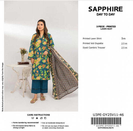 Sapphire Digital Printed Lawn 3pcs unstitched
