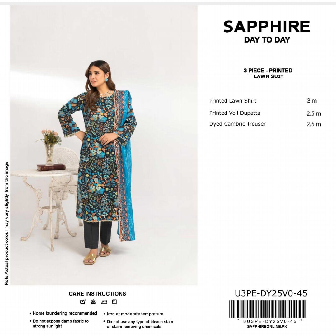Sapphire Digital Printed Lawn 3pcs unstitched