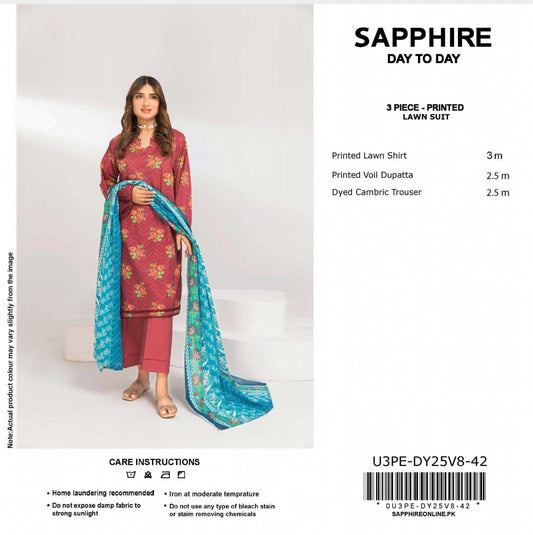 Sapphire Digital Printed Lawn 3pcs unstitched