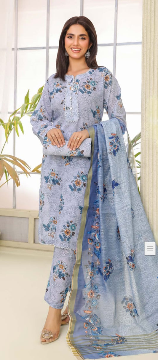 Bin Hameed Printed Lawn 3pcs Stitched with Free Matching Clutch